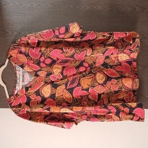 Floral V-Neck Blouse - Red and Orange